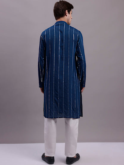 Men'S Embroidered Mirror Work Kurta Payjama Sets