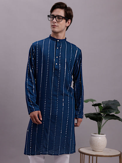 Men'S Embroidered Mirror Work Kurta Payjama Sets