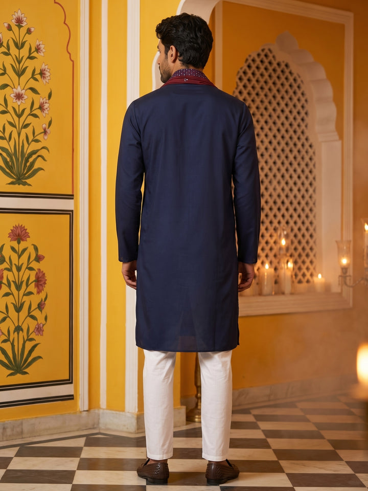 Embroidered Silk Blend Kurta Pyjama And Dupatta Set For Men