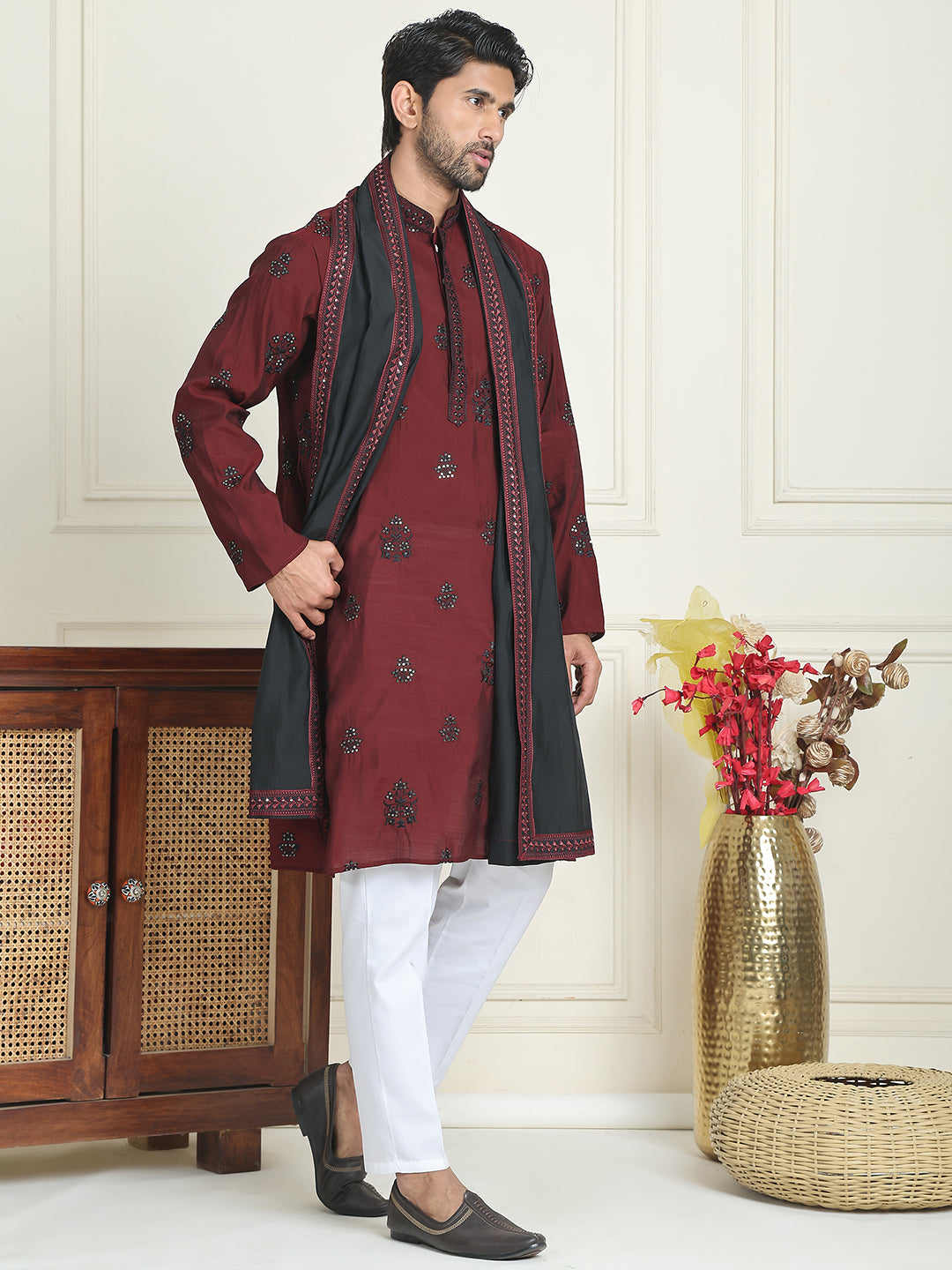 Embroidered &amp; Sequin Kurta Pyjama With Dupatta
