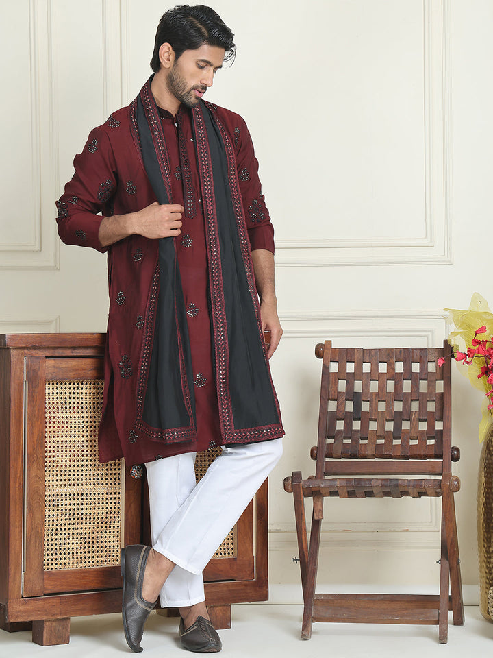 Embroidered &amp; Sequin Kurta Pyjama With Dupatta