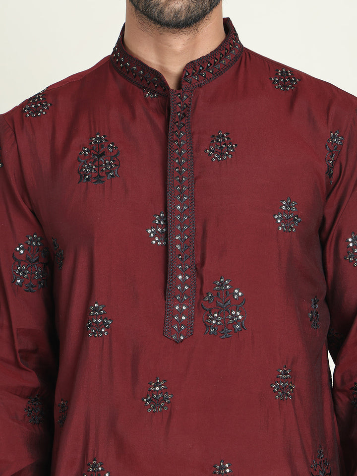Embroidered &amp; Sequin Kurta Pyjama With Dupatta