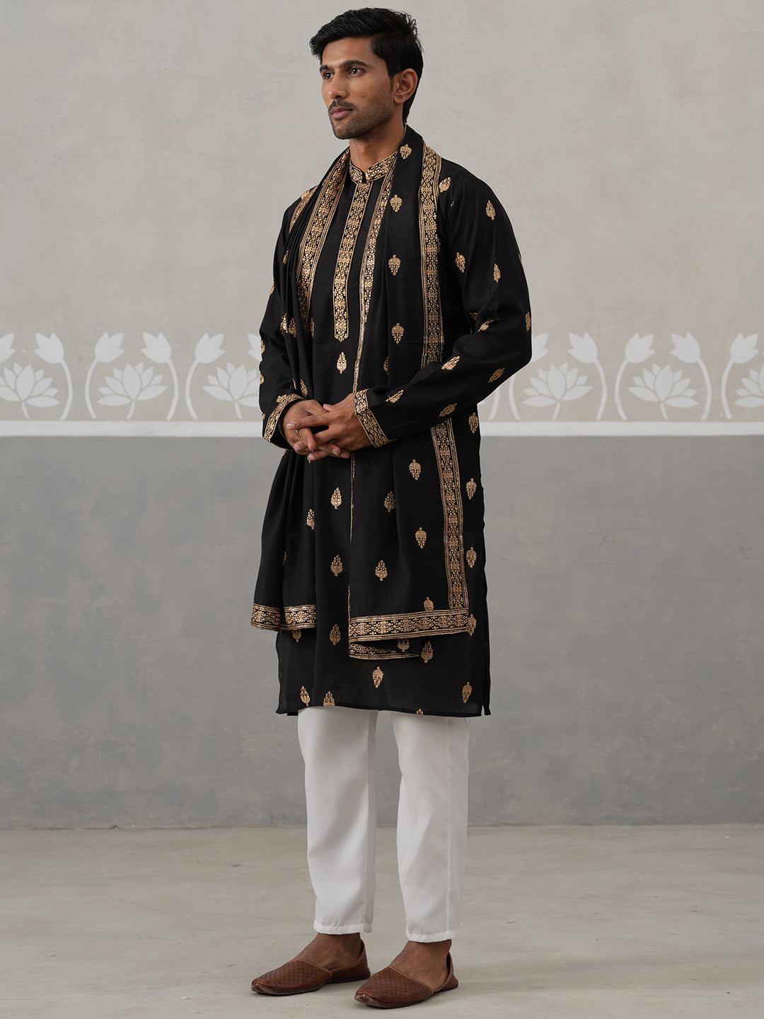 Silk Blend Embroidered Kurta Pyjama Set