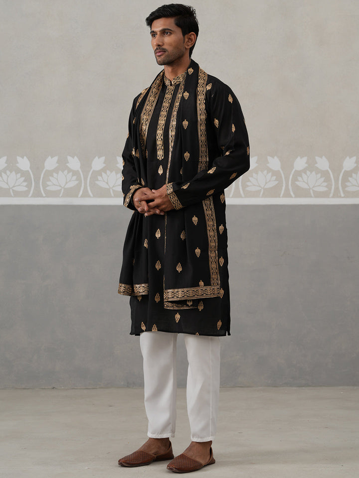Silk Blend Embroidered Kurta Pyjama Set