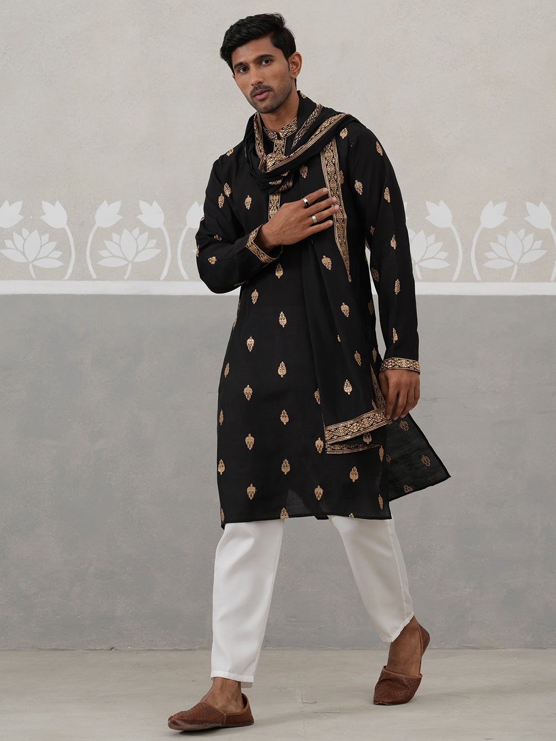 Silk Blend Embroidered Kurta Pyjama Set
