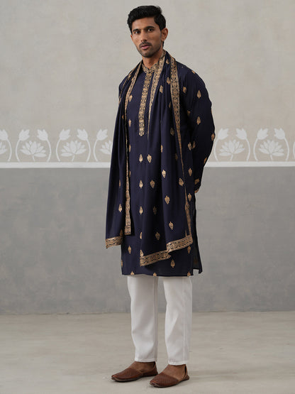 Silk Blend Embroidered Kurta Pyjama Set