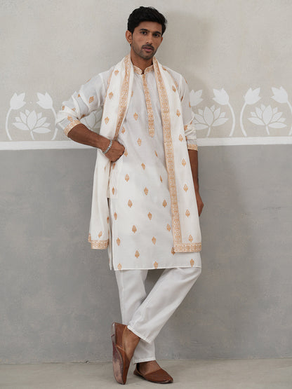 Silk Blend Embroidered Kurta Pyjama Set