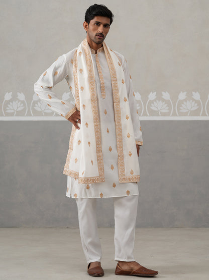 Silk Blend Embroidered Kurta Pyjama Set
