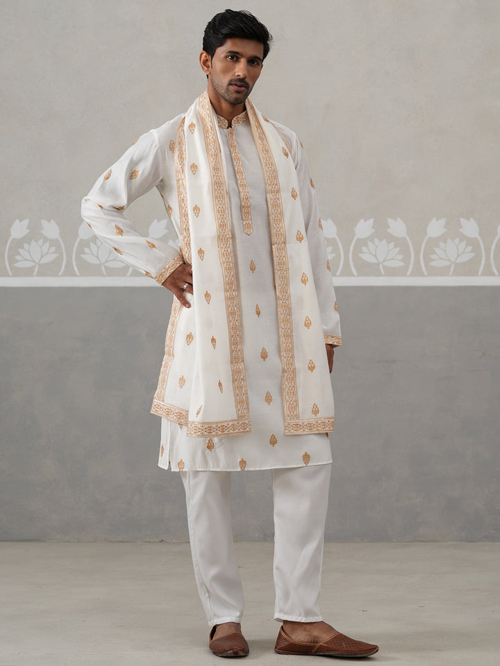 Silk Blend Embroidered Kurta Pyjama Set