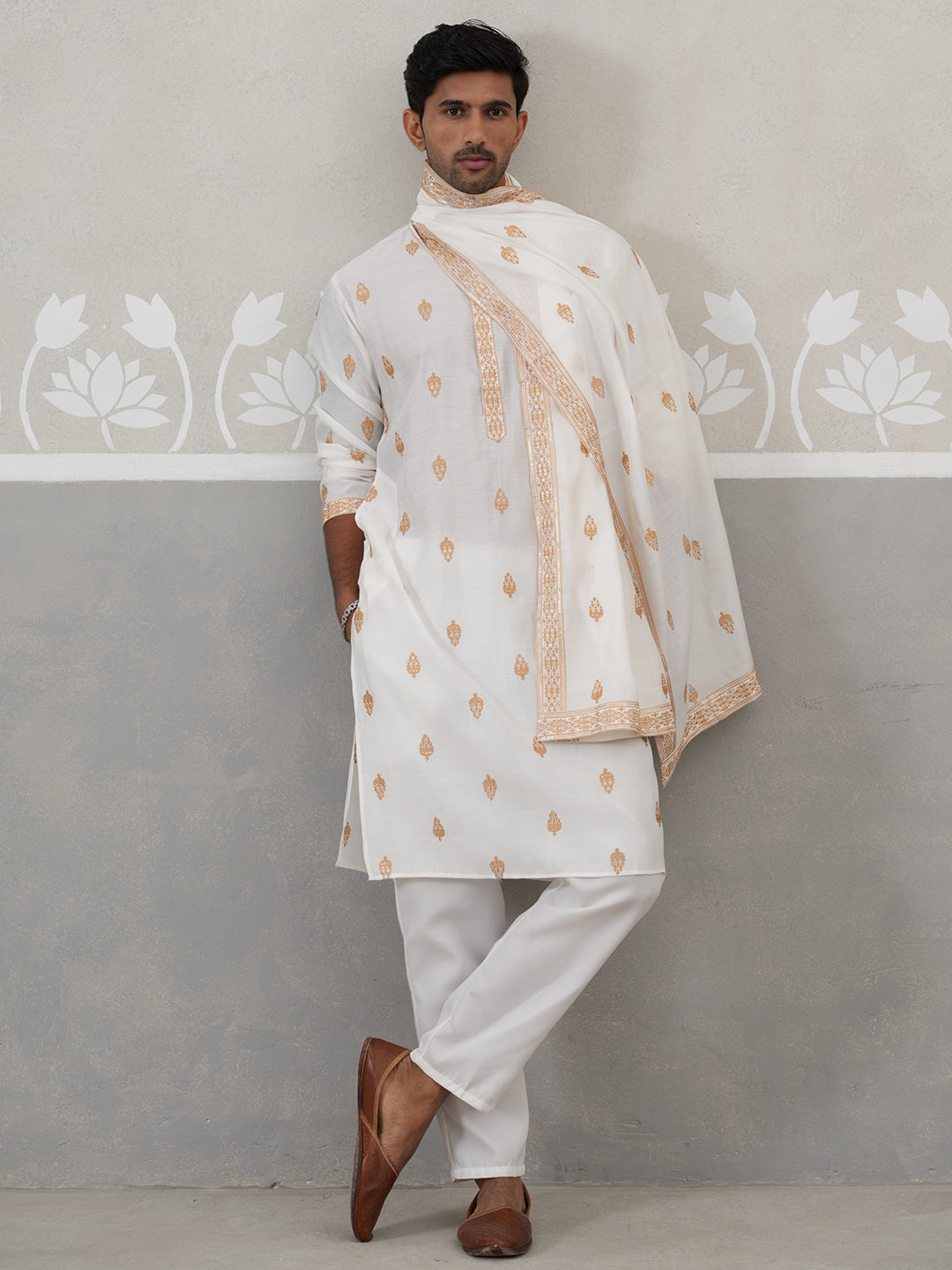 Silk Blend Embroidered Kurta Pyjama Set