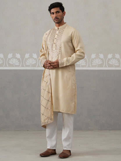 Silk Blend Sequins Embroidered Kurta Pyjama With Dupatta Set