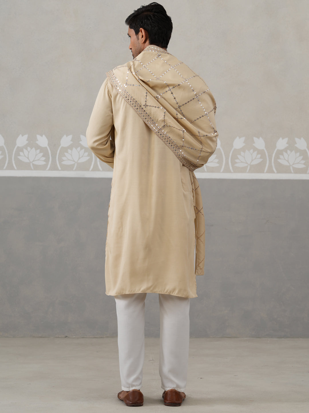 Silk Blend Sequins Embroidered Kurta Pyjama With Dupatta Set