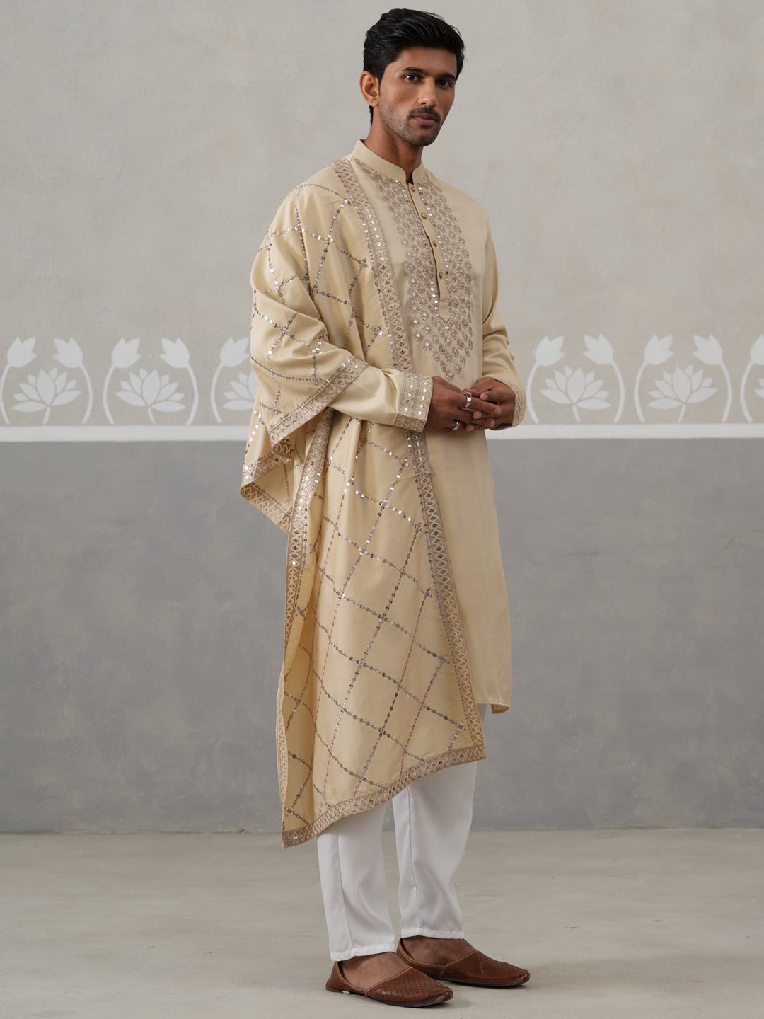 Silk Blend Sequins Embroidered Kurta Pyjama With Dupatta Set