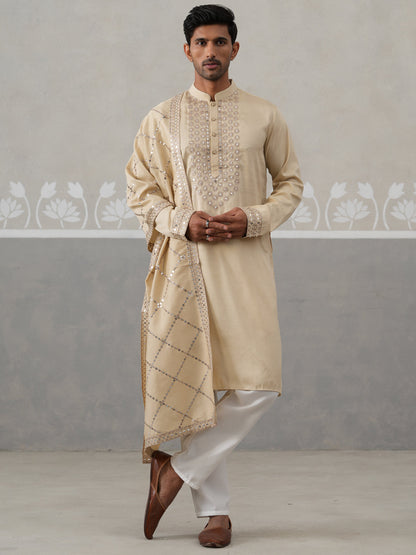 Silk Blend Sequins Embroidered Kurta Pyjama With Dupatta Set