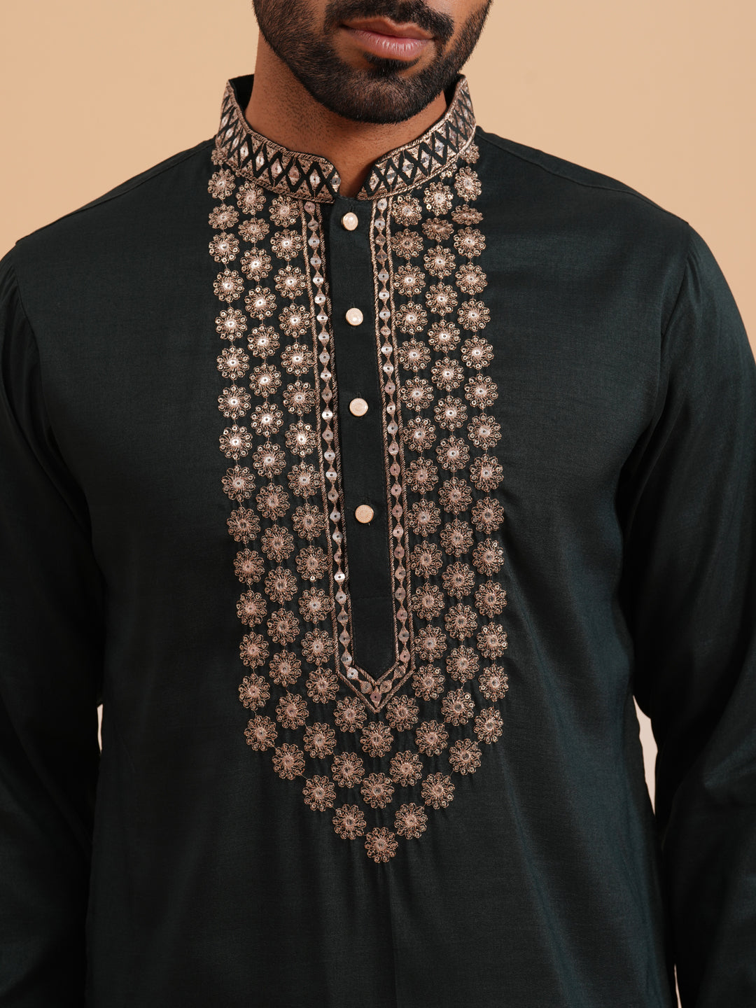 Silk Blend Sequins Embroidered Kurta Pyjama With Dupatta Set