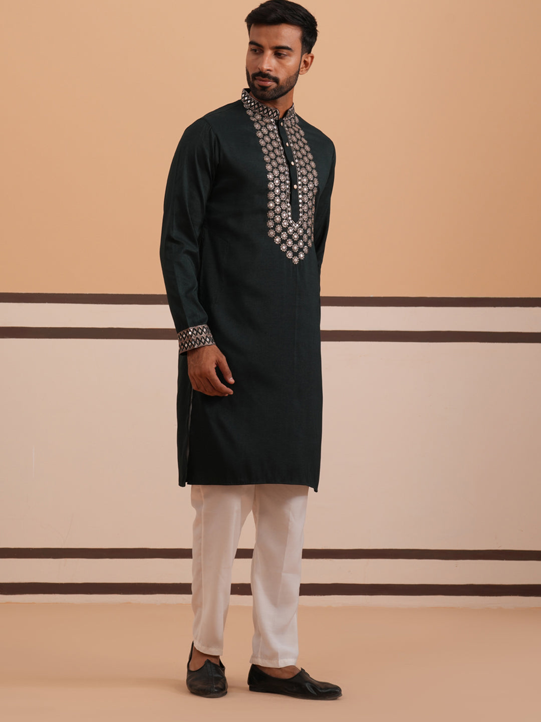 Silk Blend Sequins Embroidered Kurta Pyjama With Dupatta Set
