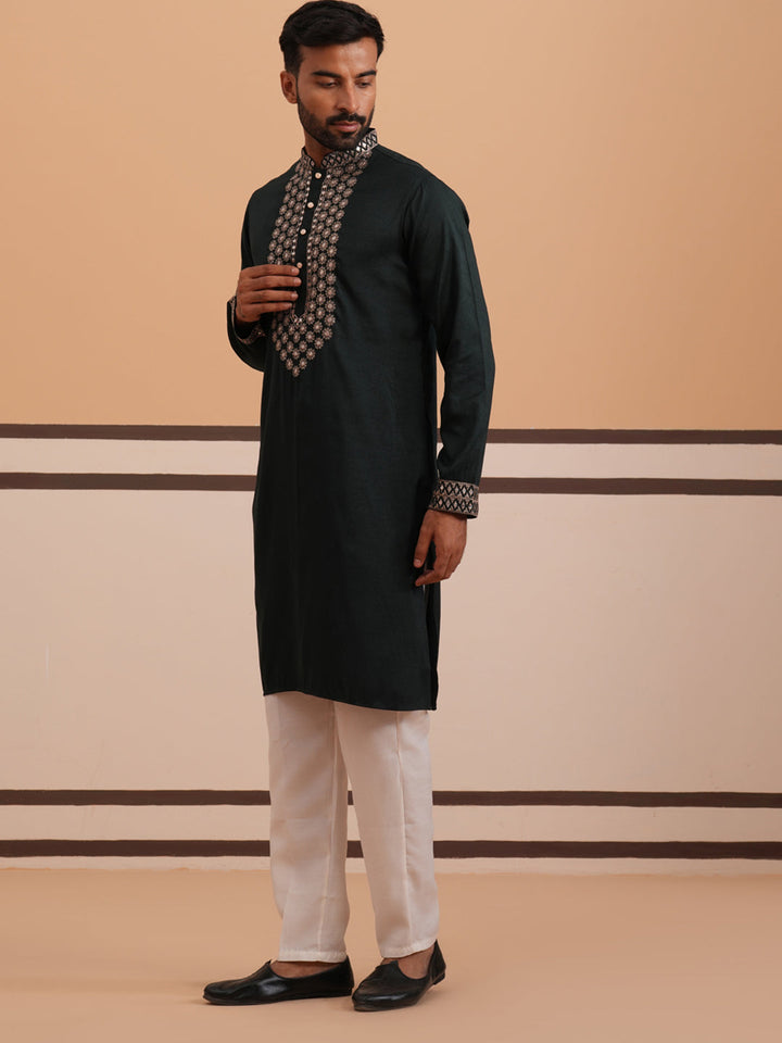 Silk Blend Sequins Embroidered Kurta Pyjama With Dupatta Set