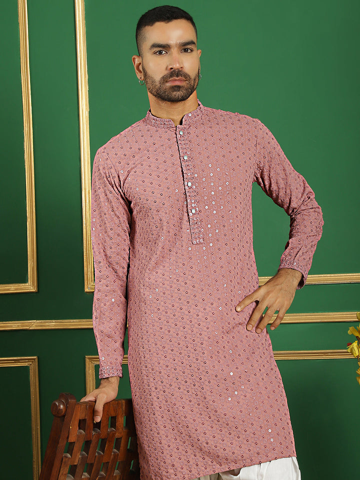 Men Purple Embroidered And Sequence Kurta With Salwar