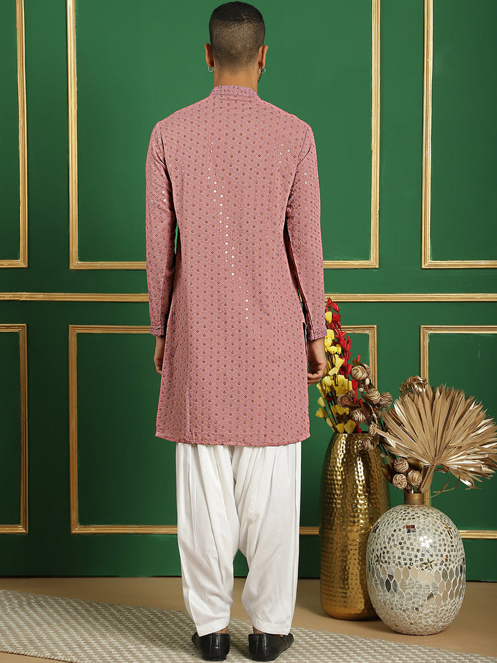 Men Purple Embroidered And Sequence Kurta With Salwar