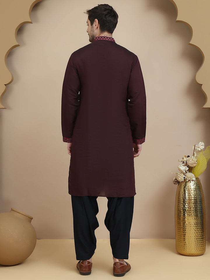 Embroidered Silk Blend Kurta With Salwar