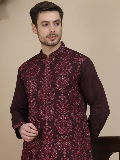 Embroidered Silk Blend Kurta With Salwar