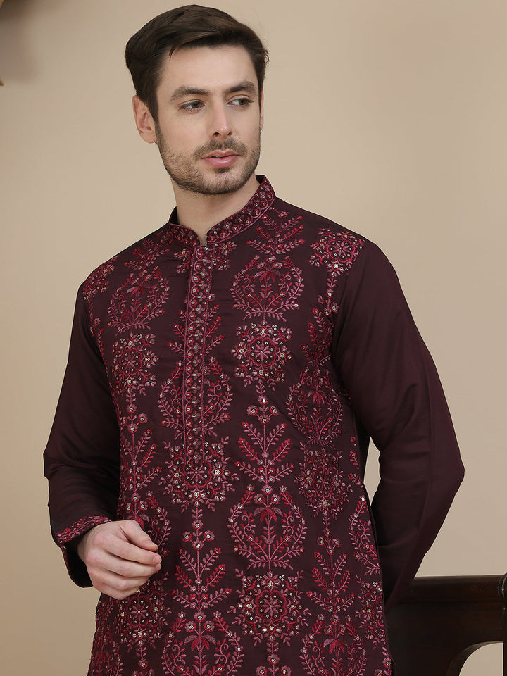 Embroidered Silk Blend Kurta With Salwar