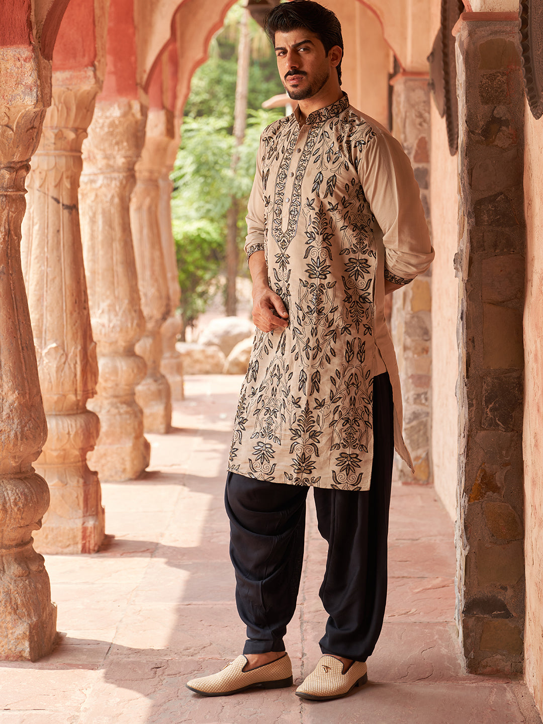 Embroidered Silk Blend Kurta With Salwar