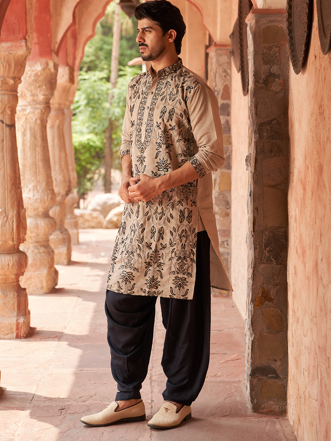 Embroidered Silk Blend Kurta With Salwar