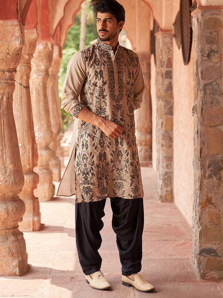 Embroidered Silk Blend Kurta With Salwar