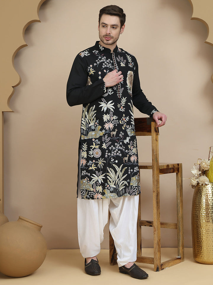 Embroidered Silk Blend Kurta With Salwar