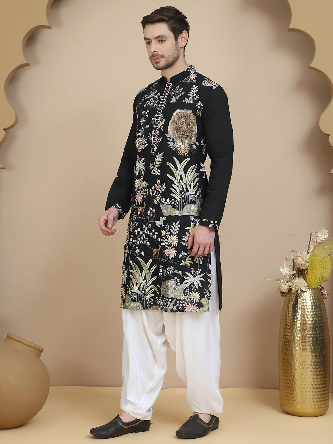 Embroidered Silk Blend Kurta With Salwar