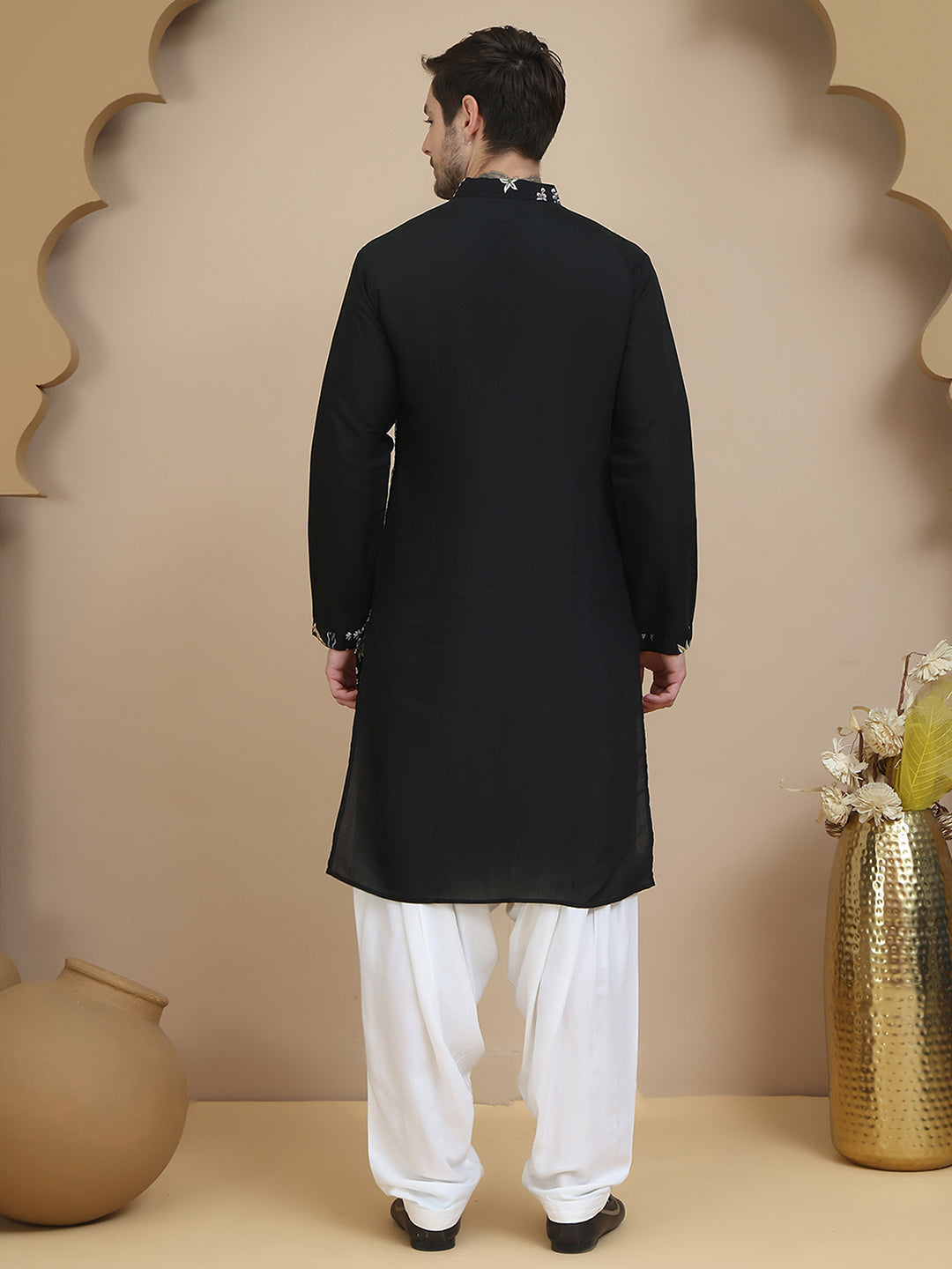 Embroidered Silk Blend Kurta With Salwar