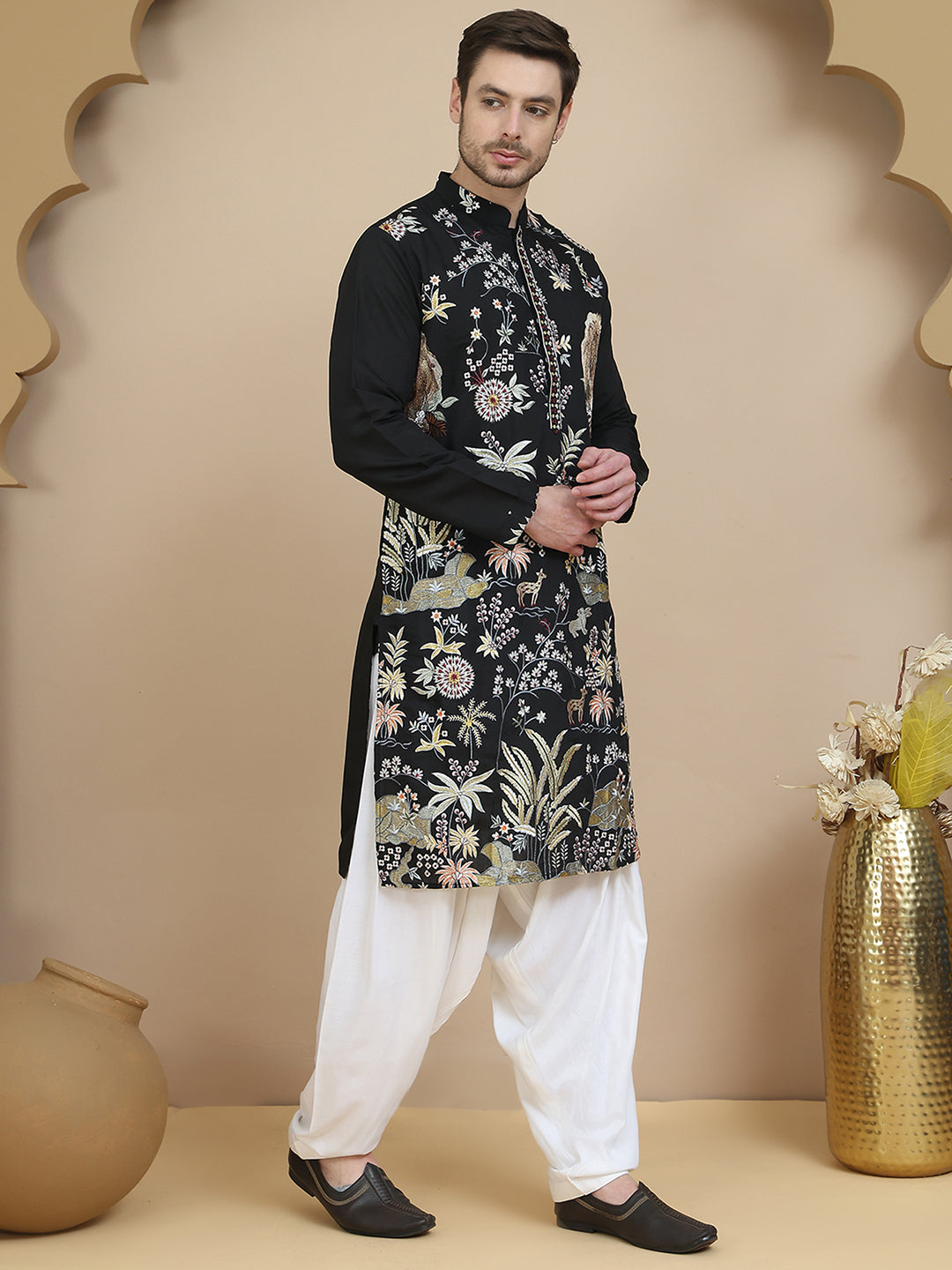 Embroidered Silk Blend Kurta With Salwar