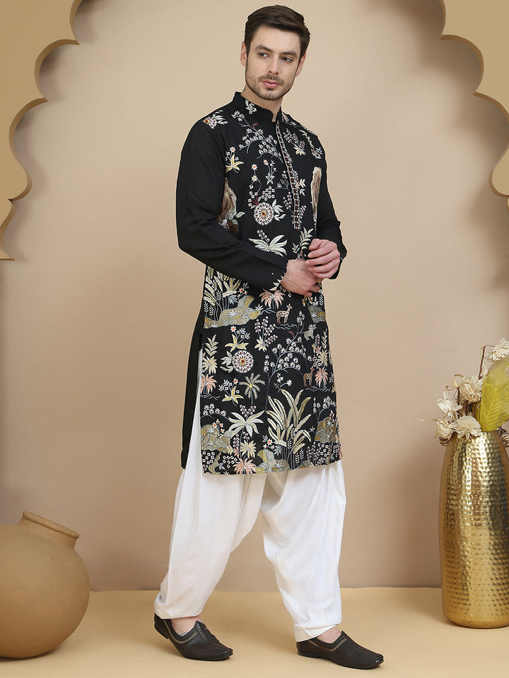 Embroidered Silk Blend Kurta With Salwar