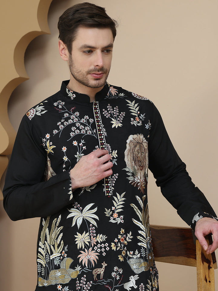 Embroidered Silk Blend Kurta With Salwar