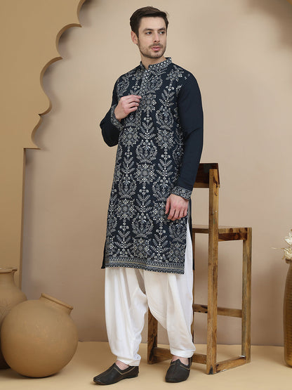 Embroidered Silk Blend Kurta With Salwar