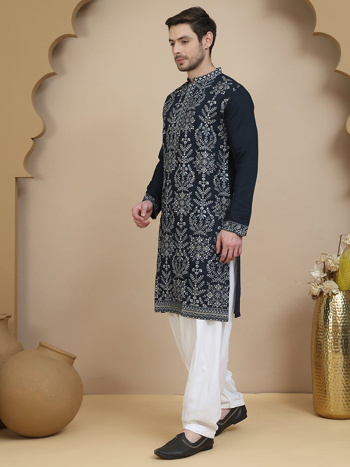 Embroidered Silk Blend Kurta With Salwar