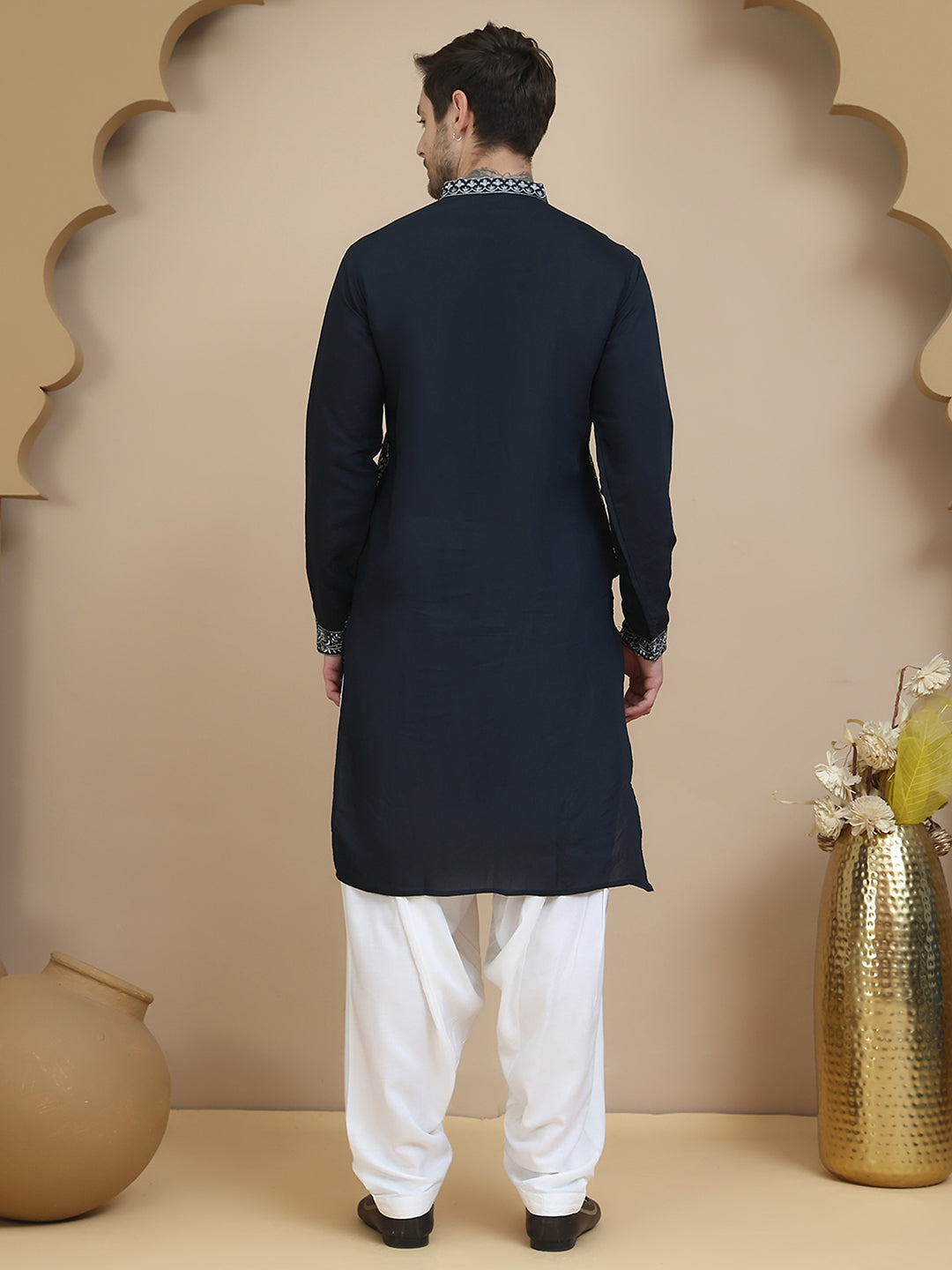 Embroidered Silk Blend Kurta With Salwar