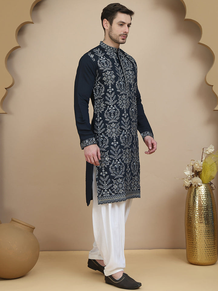 Embroidered Silk Blend Kurta With Salwar
