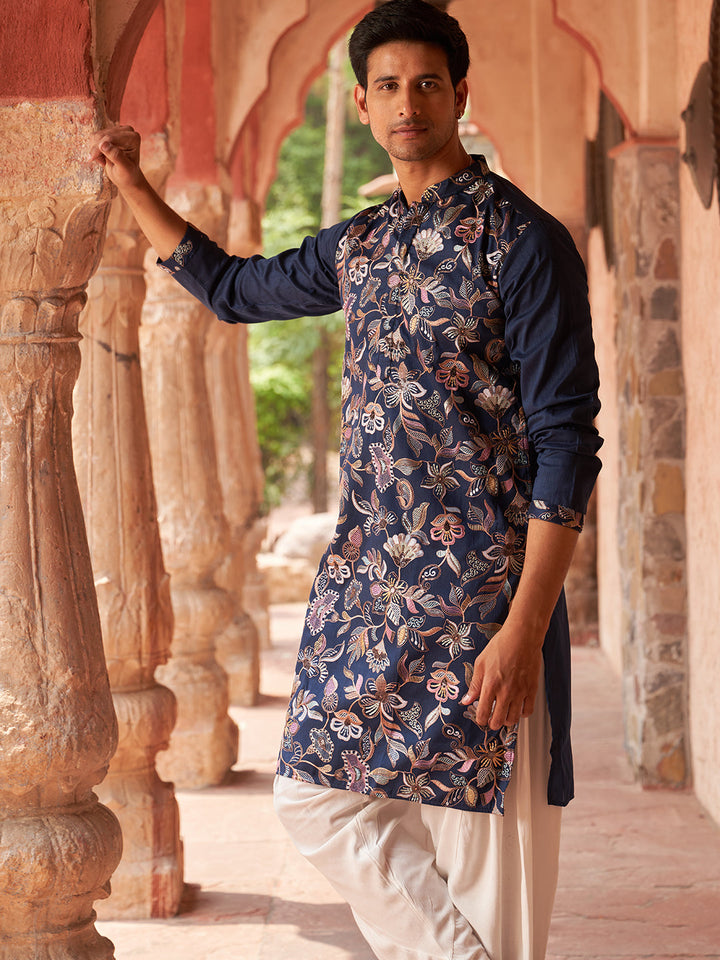 Embroidered Silk Blend Kurta With Salwar