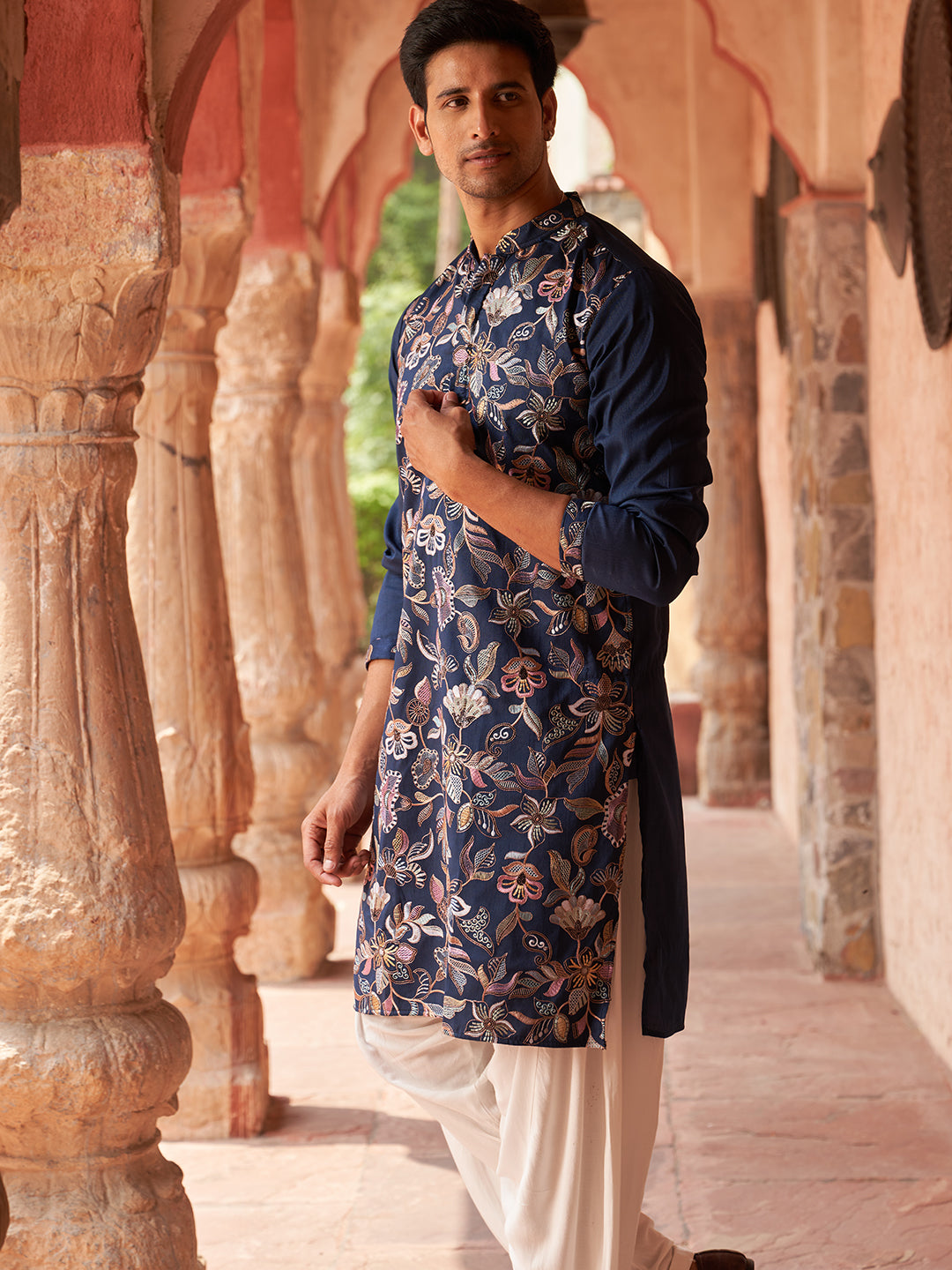 Embroidered Silk Blend Kurta With Salwar