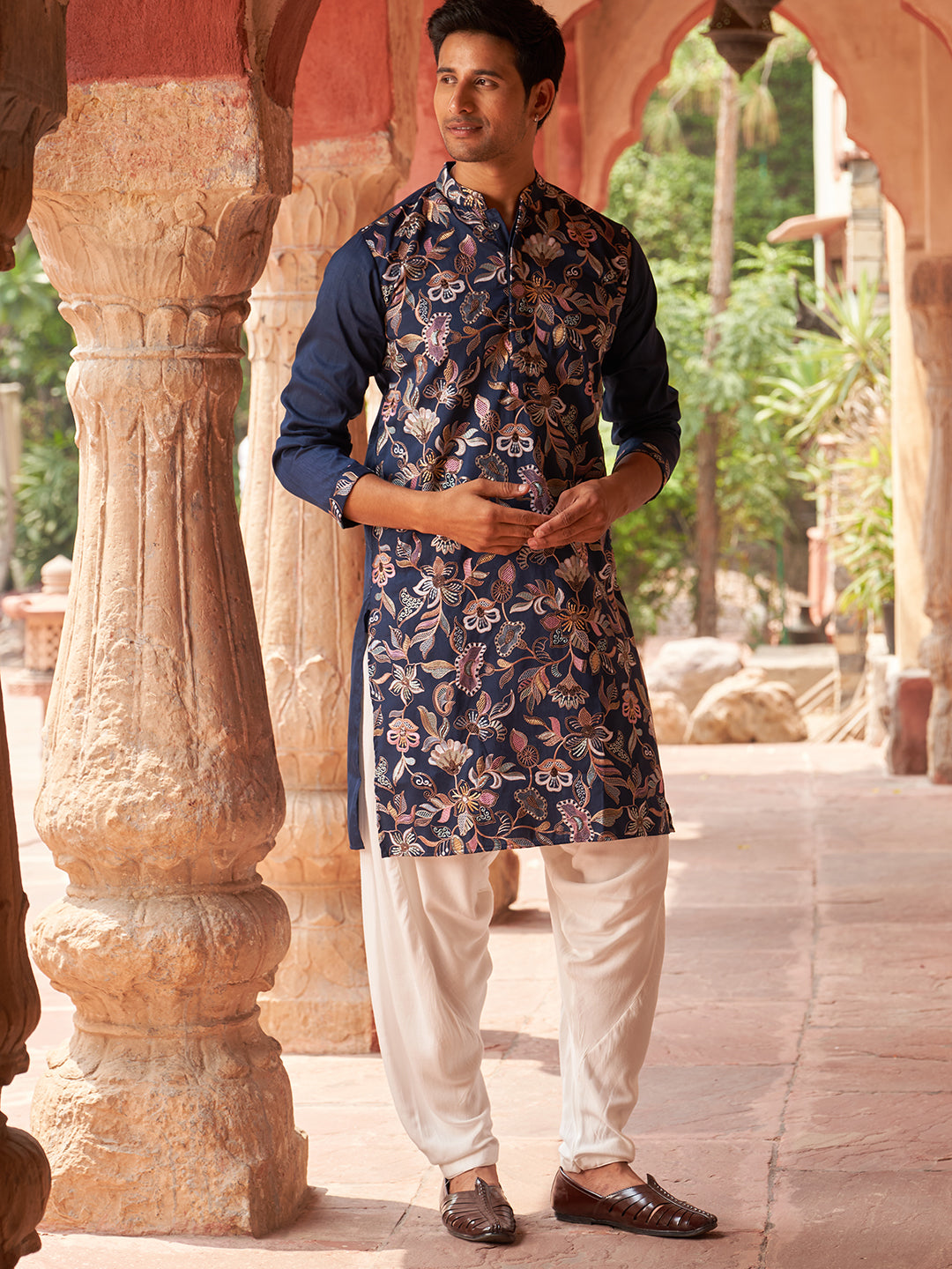 Embroidered Silk Blend Kurta With Salwar