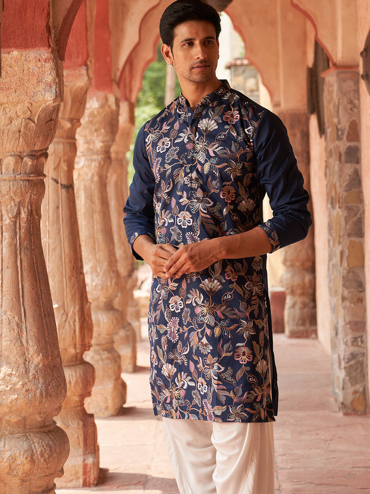 Embroidered Silk Blend Kurta With Salwar