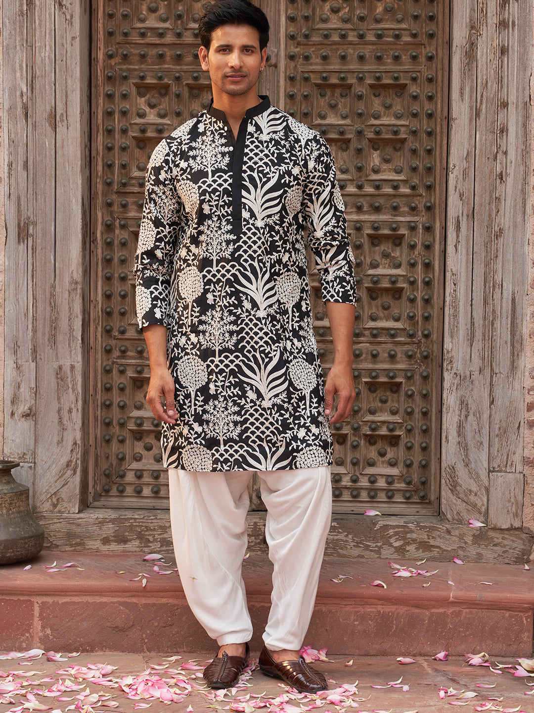 Embroidered Silk Blend Kurta With Salwar