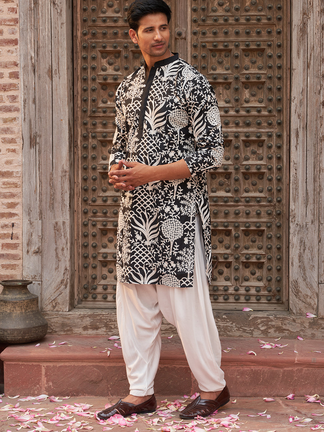 Embroidered Silk Blend Kurta With Salwar