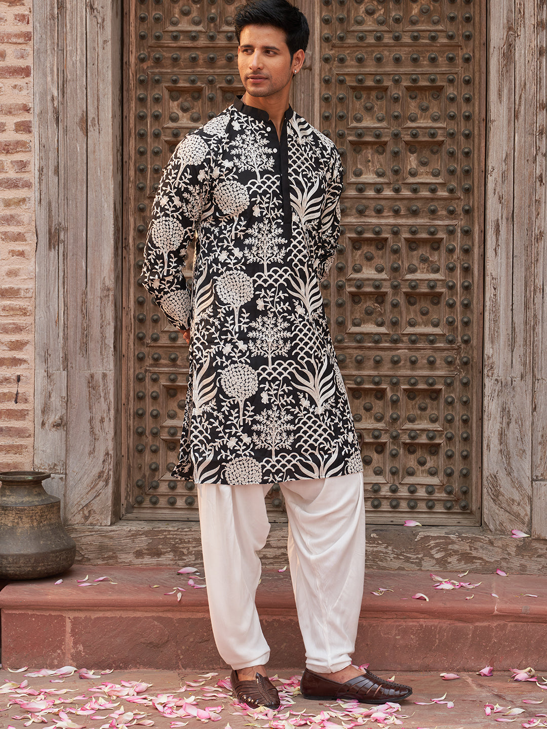Embroidered Silk Blend Kurta With Salwar