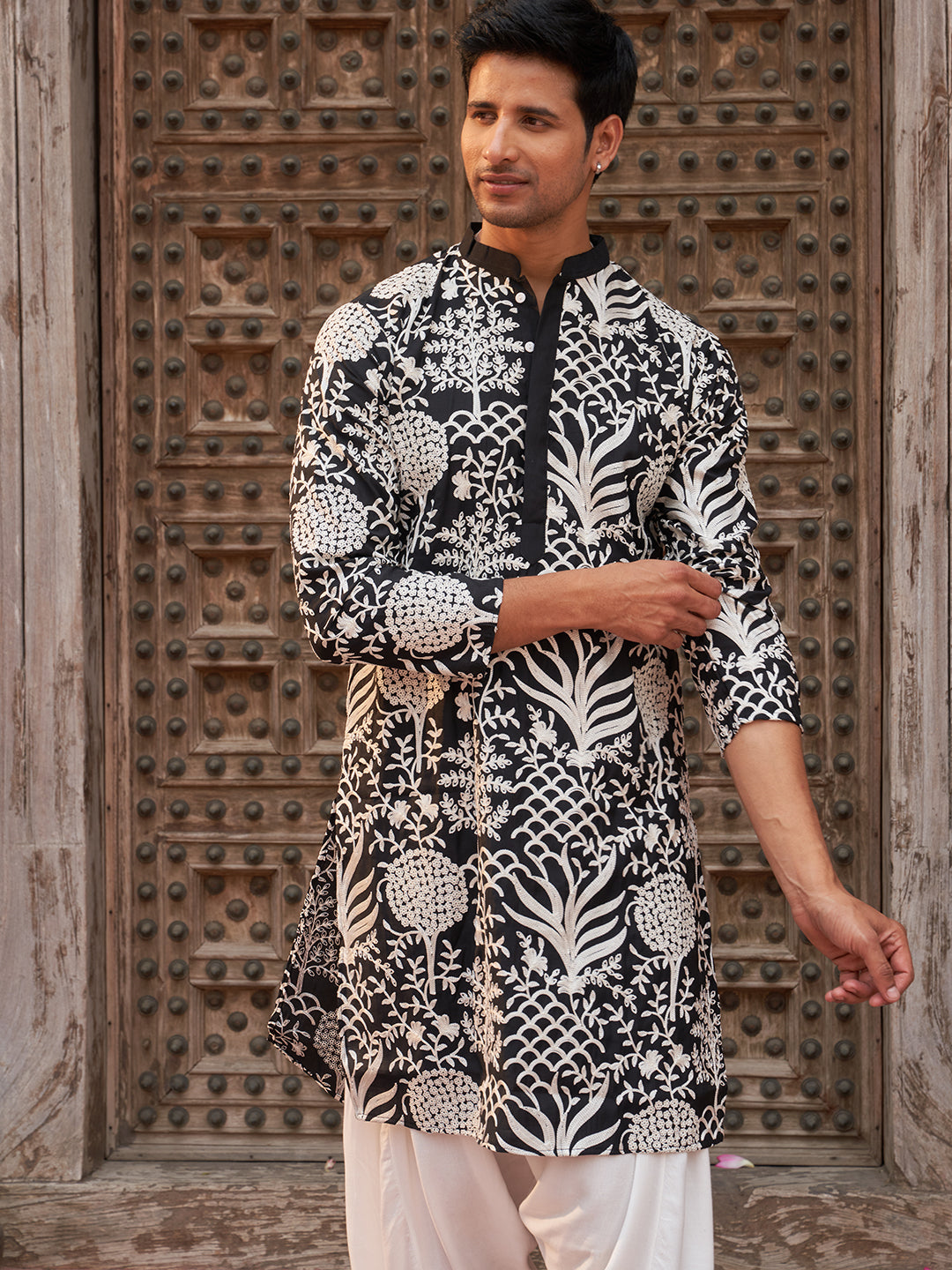 Embroidered Silk Blend Kurta With Salwar