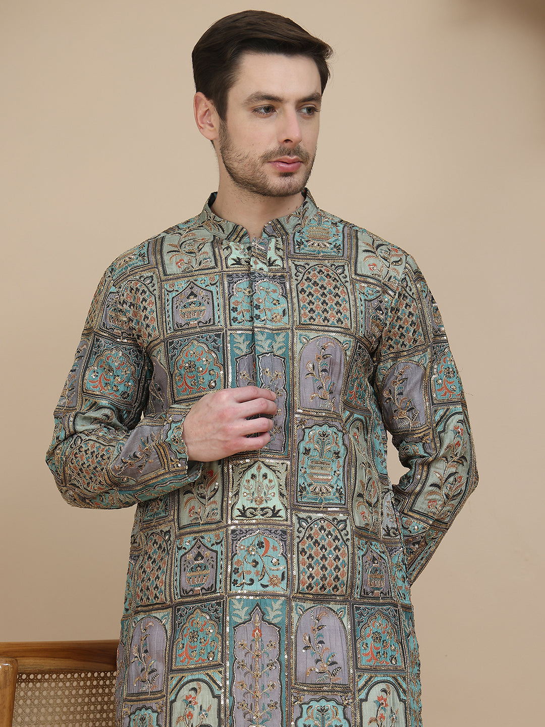 Embroidered Kurta With Classic White Salwar