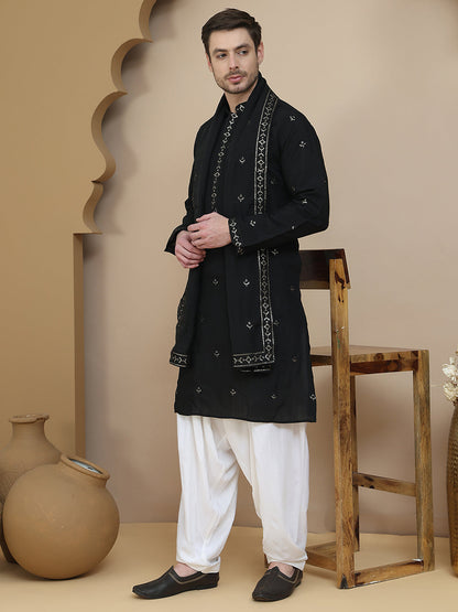 Embroidered Kurta Salwar And Dupatta Set For Men