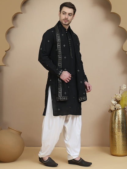 Embroidered Kurta Salwar And Dupatta Set For Men